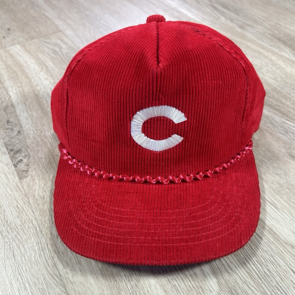 VTG Cincinnati Reds Strapback Hat MLB Baseball Youngan Red Corduroy Rope Cap